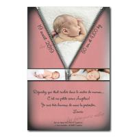 faire part photo fermeture eclaire rose et gris