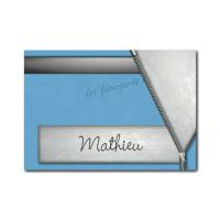 Marque-place bleu et gris fermeture eclair