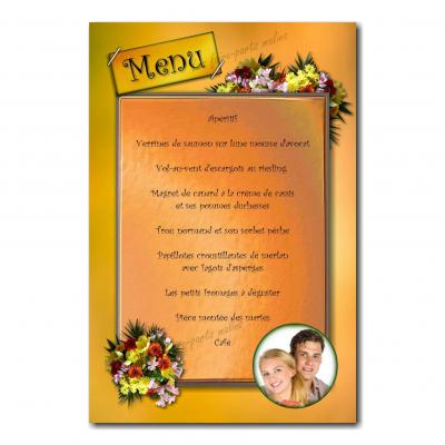 carte de menu fleur jaune orange sur fond clair