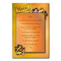 carte de menu orange avec plein de fleur