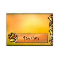 marque-place orange avec bouquet de fleur