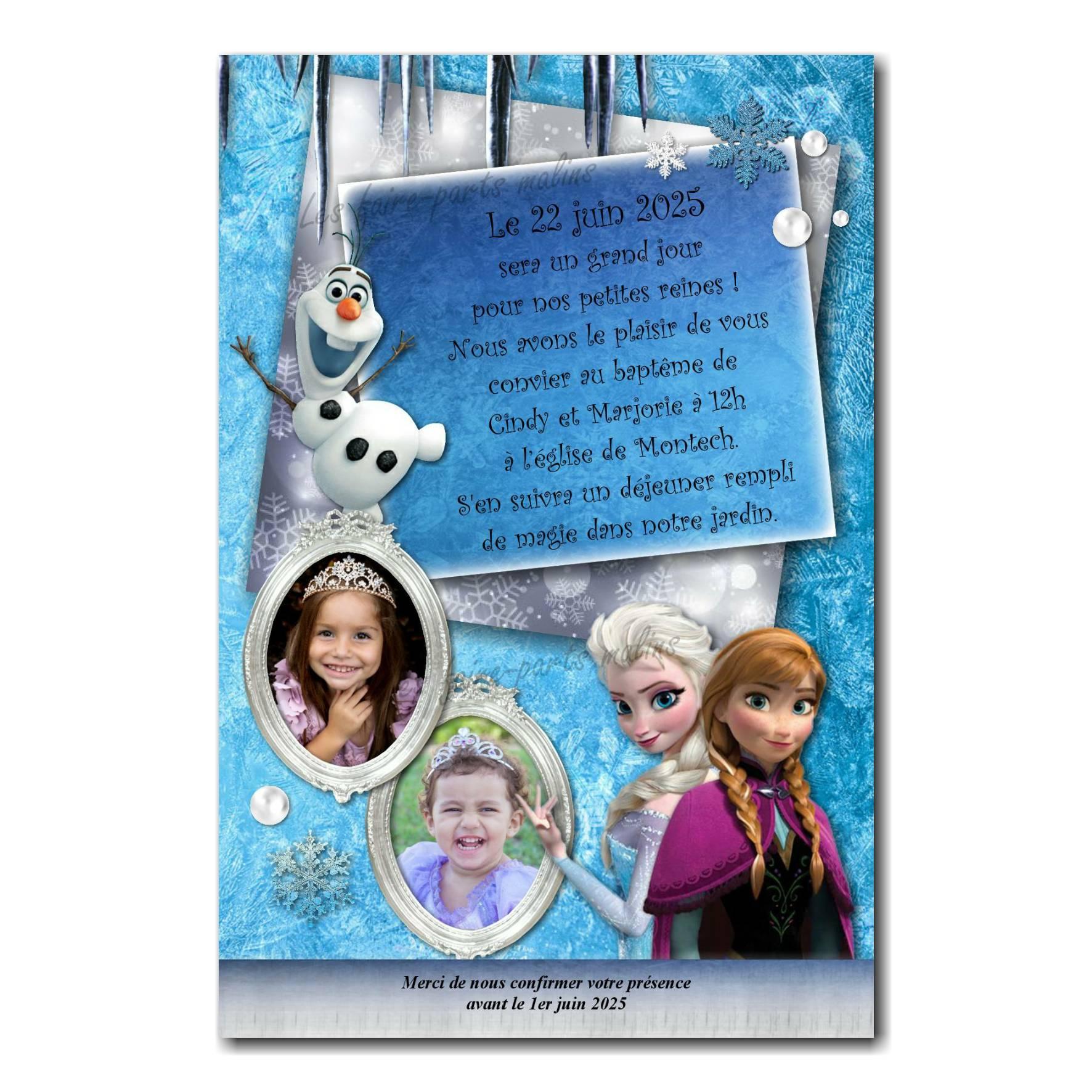 Frozen elsa anna fête d'anniversaire invitations invite avec ou sans enveloppes 