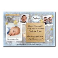 faire-part bleu et gris avec petites étoiles dorées pour bébé garçon