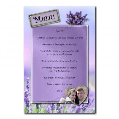 carte de menu bouquet de lavande violet