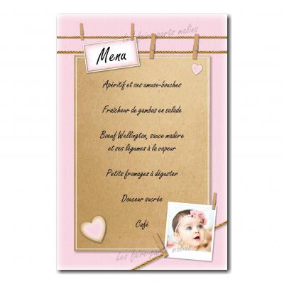 Menu pince à linge coeur rose