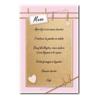 Menu rose et marron corde et pince à linge