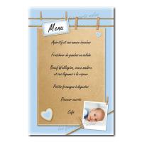 carte de menu avec photo corde et pince à linge en bleu et marron
