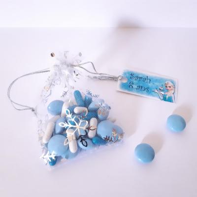 Sachet dragées avec étiquette reine des neiges elsa bleu