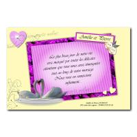 cartes de remerciements cygnes amoureux violet et jaune