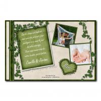 cartes de remerciements ocre et vert lierre avec deux photos