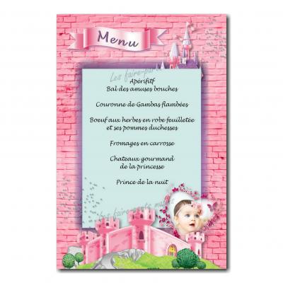 Menu princesse chateau rose et violet