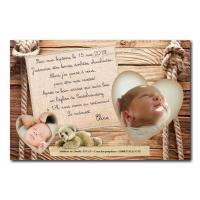 Faire part ourson sur fond en bois