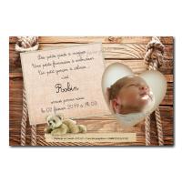 Faire part douceur nounours beige sur bois