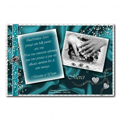 cartes de remerciements turquoise et blanc diamant