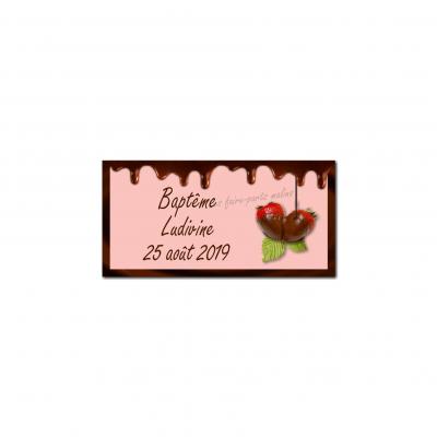 Etiquette dragées fraise chocolat coulant