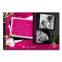 cartes de remerciements fuchsia et noir avec orchidées et deux photos