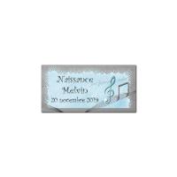 Etiquette dragees note de musique sur fond bleu