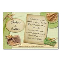 Faire part bouquet de blé et grain de froment sur fond vert clair