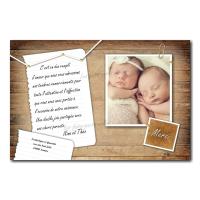 carte de remerciements avec photo jumeaux
