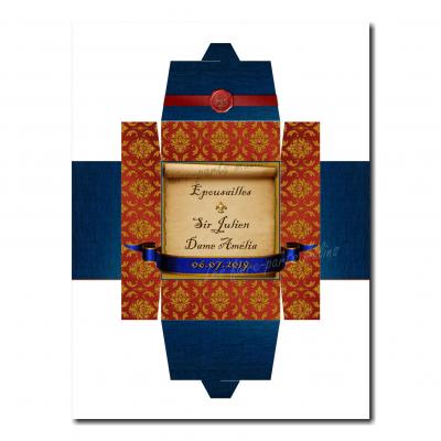 Boite médiéval rouge et bleu avec sceau du roi