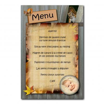 carte de menu automne avec écureuil caché