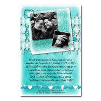 Faire part turquoise et blanc avec photo mariés