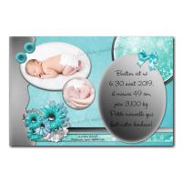 faire part bleu clair et gris ruban et rosée du matin