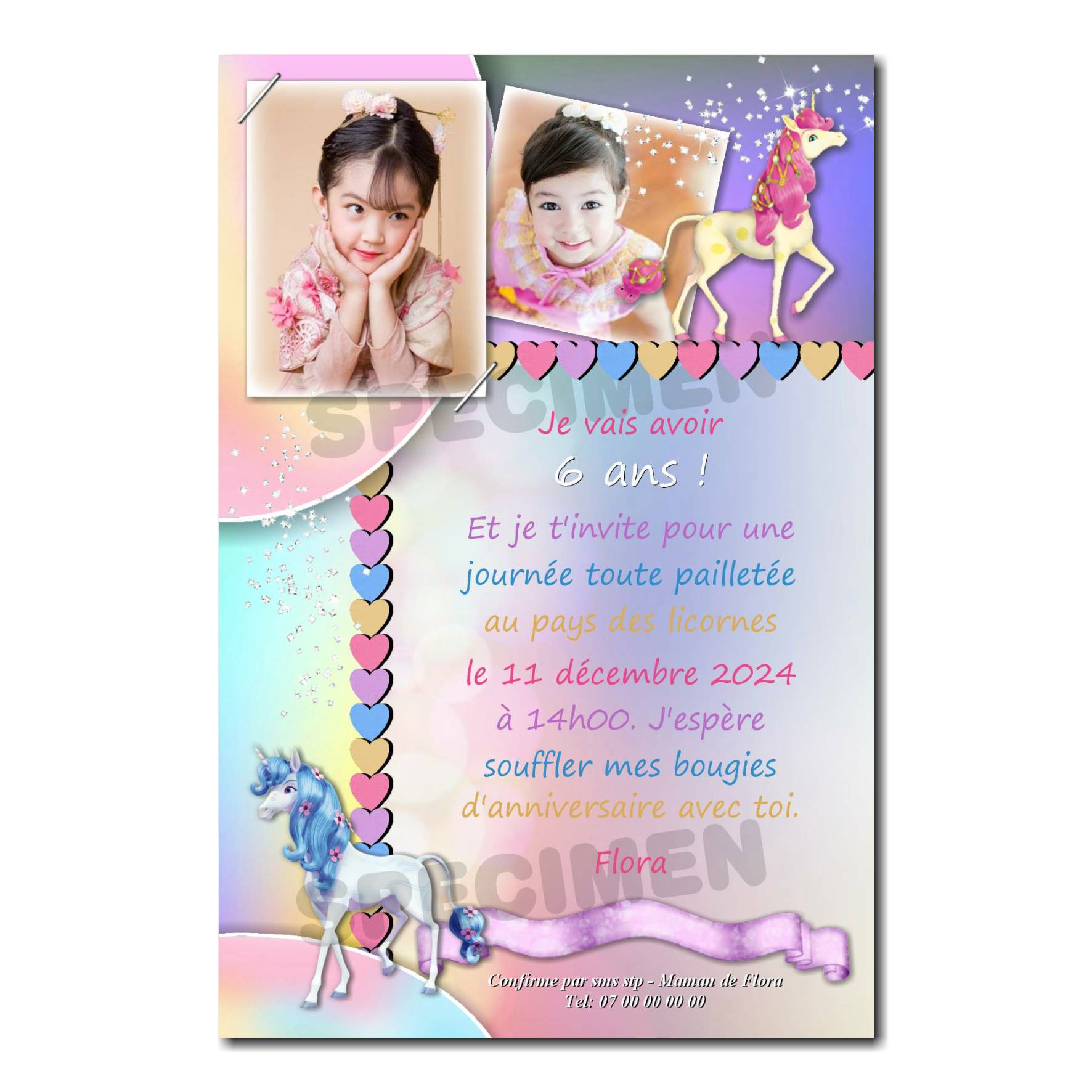 Faire part magnet anniversaire licorne 