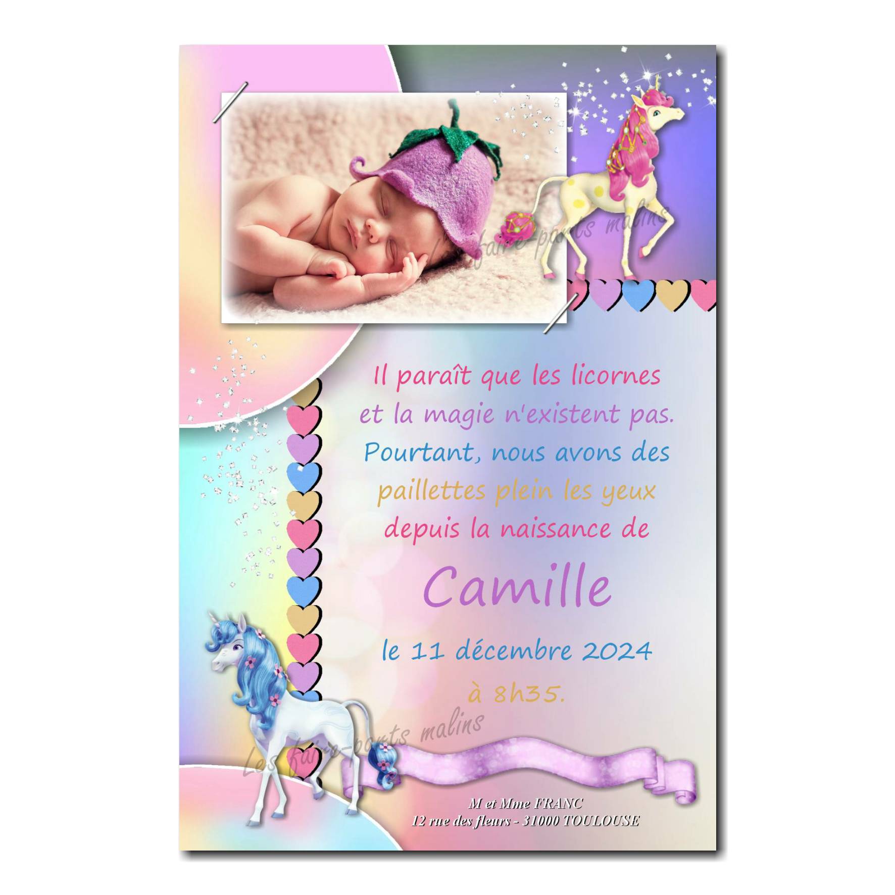 Faire part magnet anniversaire licorne 