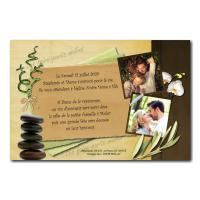 Faire part mariage zen attitude en vert et beige
