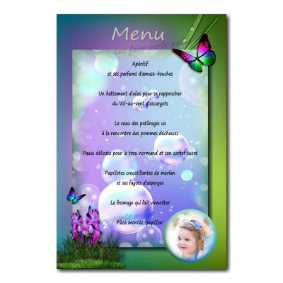 Menu papillon violet et vert