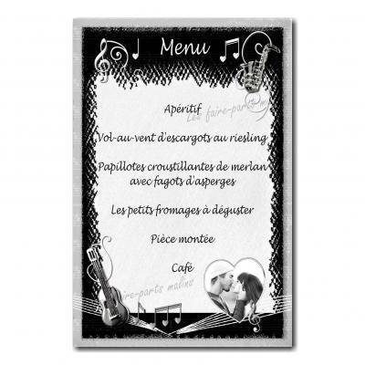 carte de menu noir et blanc musique partition