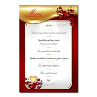 carte de menu petits coeurs rouges sur fond doré