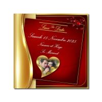 faire-part carré rouge et or avec coeur