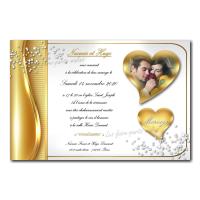 Faire part anniversaire de mariage noce d'or blanc et coeur doré