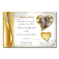 Faire part blanc et or anniversaire de mariage coeur doré