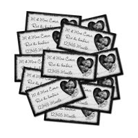 Etiquette dragées autocollante coeur noir et blanc