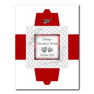 Boite rouge et blanc avec diamants en coeur