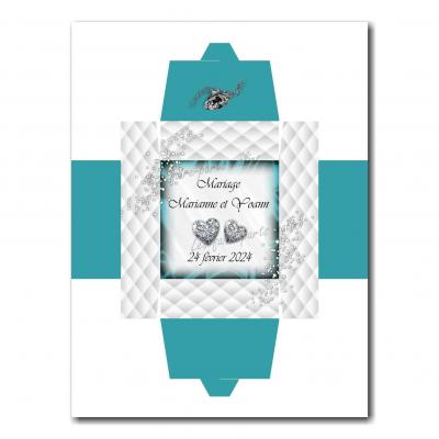 Boite turquoise et blanc avec diamants en coeur