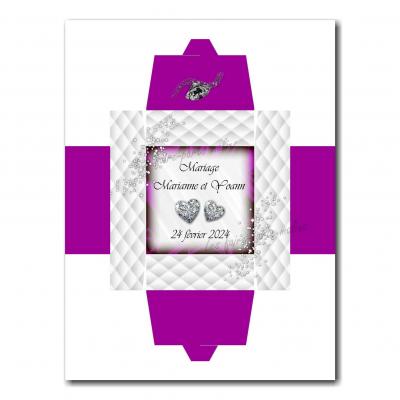 Boite violet et blanc avec diamants en coeur