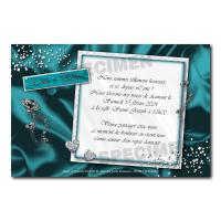 Faire part turquoise et blanc diamant anniversaire de mariage