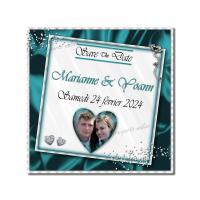 faire-part carré blanc et turquoise avec diamant