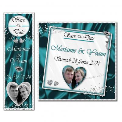 save the date diamant en turquoise et blanc