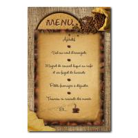 carte de menu café en sac marron et crème
