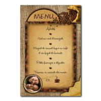 carte de menu grain de café toile de jute marron