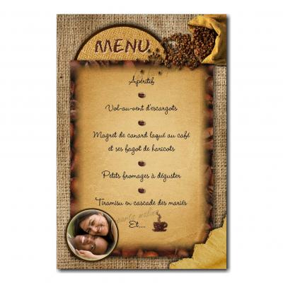 carte de menu grain de café toile de jute marron