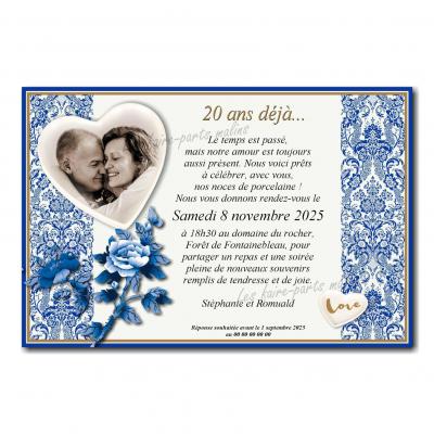 Invitation noces de porcelaine