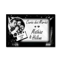 Etiquette bouteille cinéma en noir et blanc