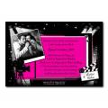 Faire part cinéma en fushia et noir clap de moteur