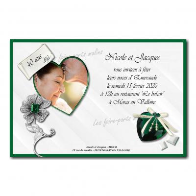 Faire part emeraude noce de mariage vert et blanc